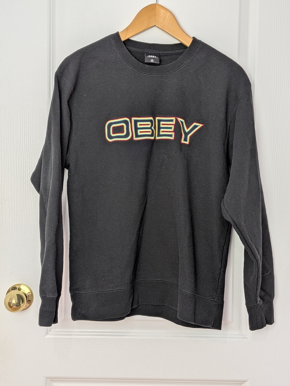 Obey Worldwide Jumble Embroidered Crewneck Sweatshirt - Black - Size Medium #138 - Picture 2 of 6